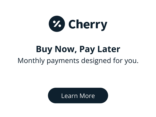 Promotional graphic for Cherry payment financing displaying the Cherry logo, the text Buy Now, Pay Later, Monthly payments designed for you., and a Learn More button